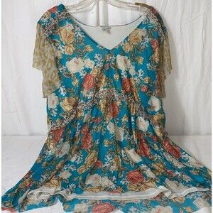 Women plus size bohemian BoHo peasant floral top Flutter sleeves Animal Print W